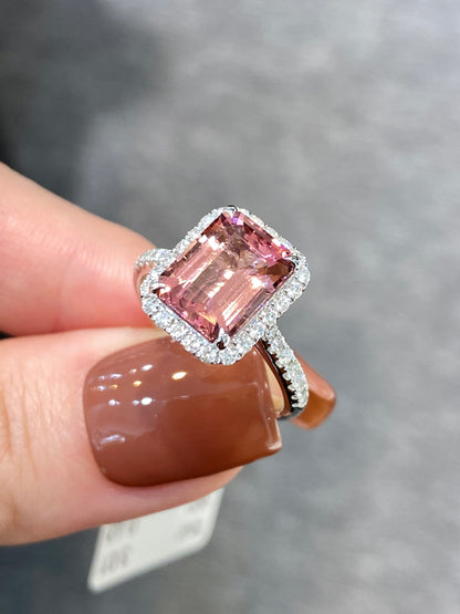 Natural Pink Tourmaline 3.01ct Ring Set With Natural Diamonds In 18k White Gold Gemstone Fine Jewellery Singapore