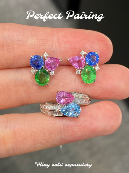 Blue, Pink Sapphire & Green Garnet Earrings