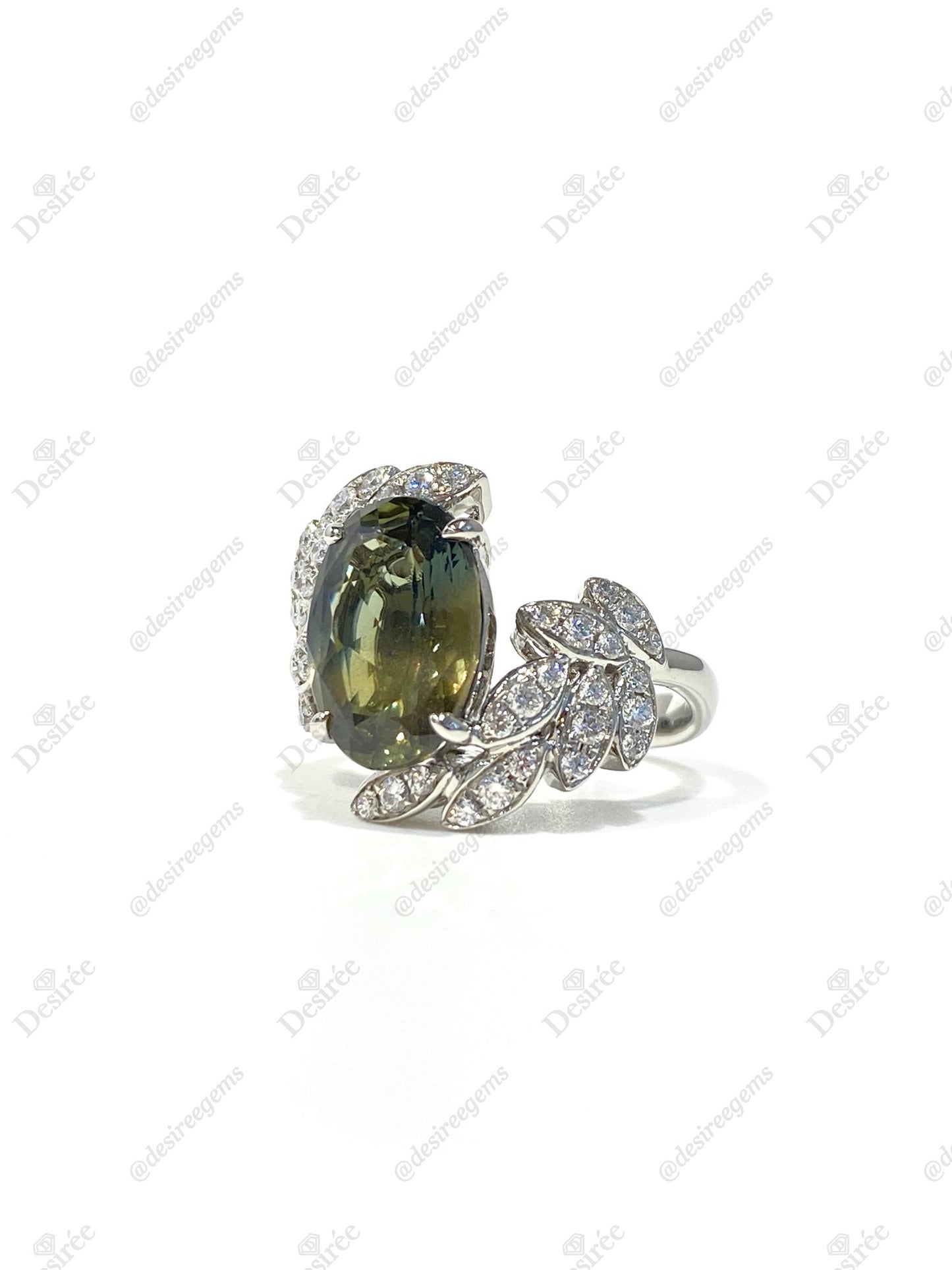 Natural Unheated Vivid Yellowish Green Chrome Tourmaline 5.12ct Ring