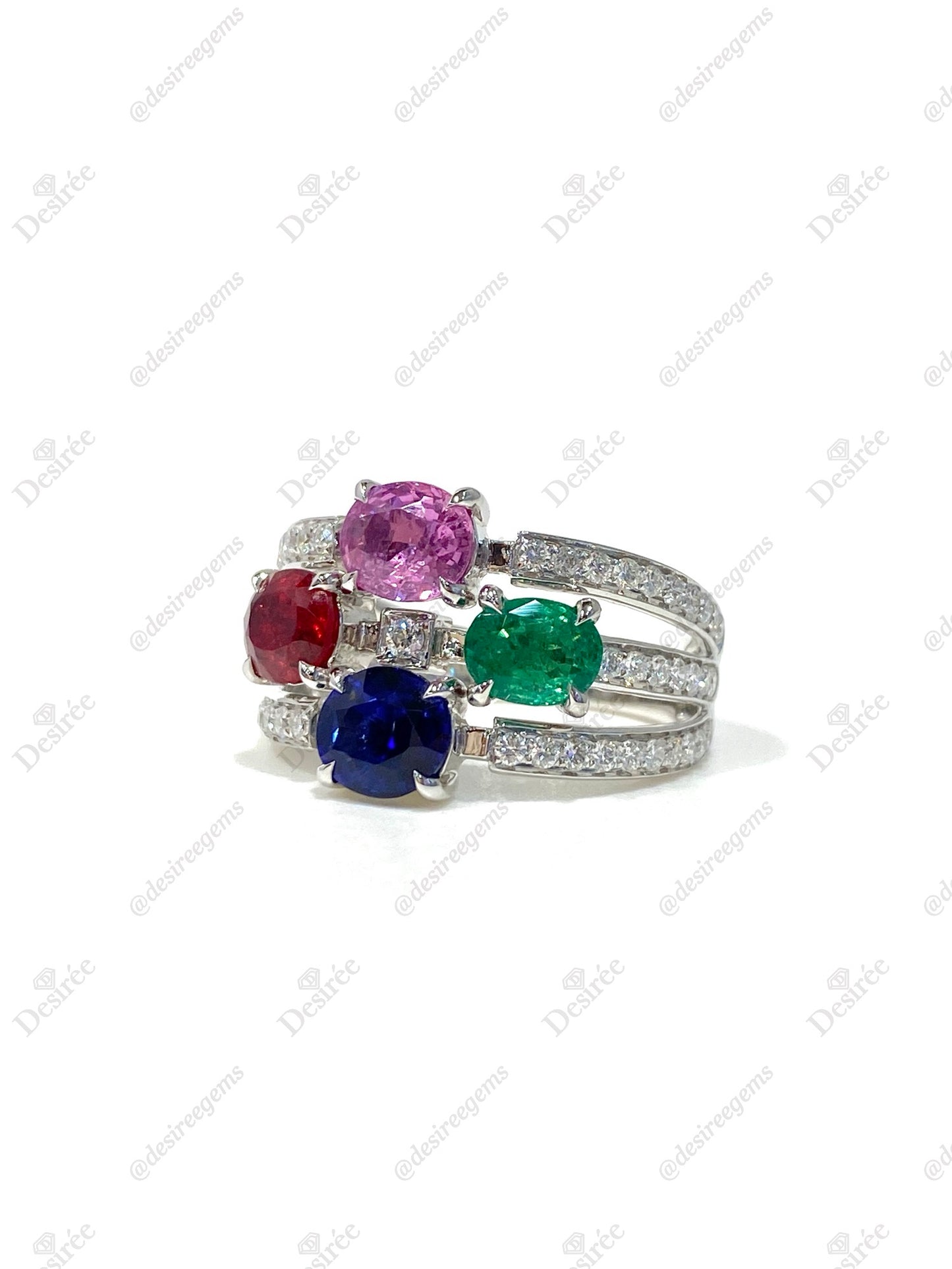 Natural Sapphire Emerald Spinel Cluster Ring