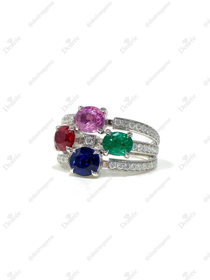 Natural Sapphire Emerald Spinel Cluster Ring