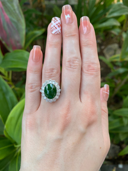 Natural Type A Jadeite 9.7×12.2mm Ring