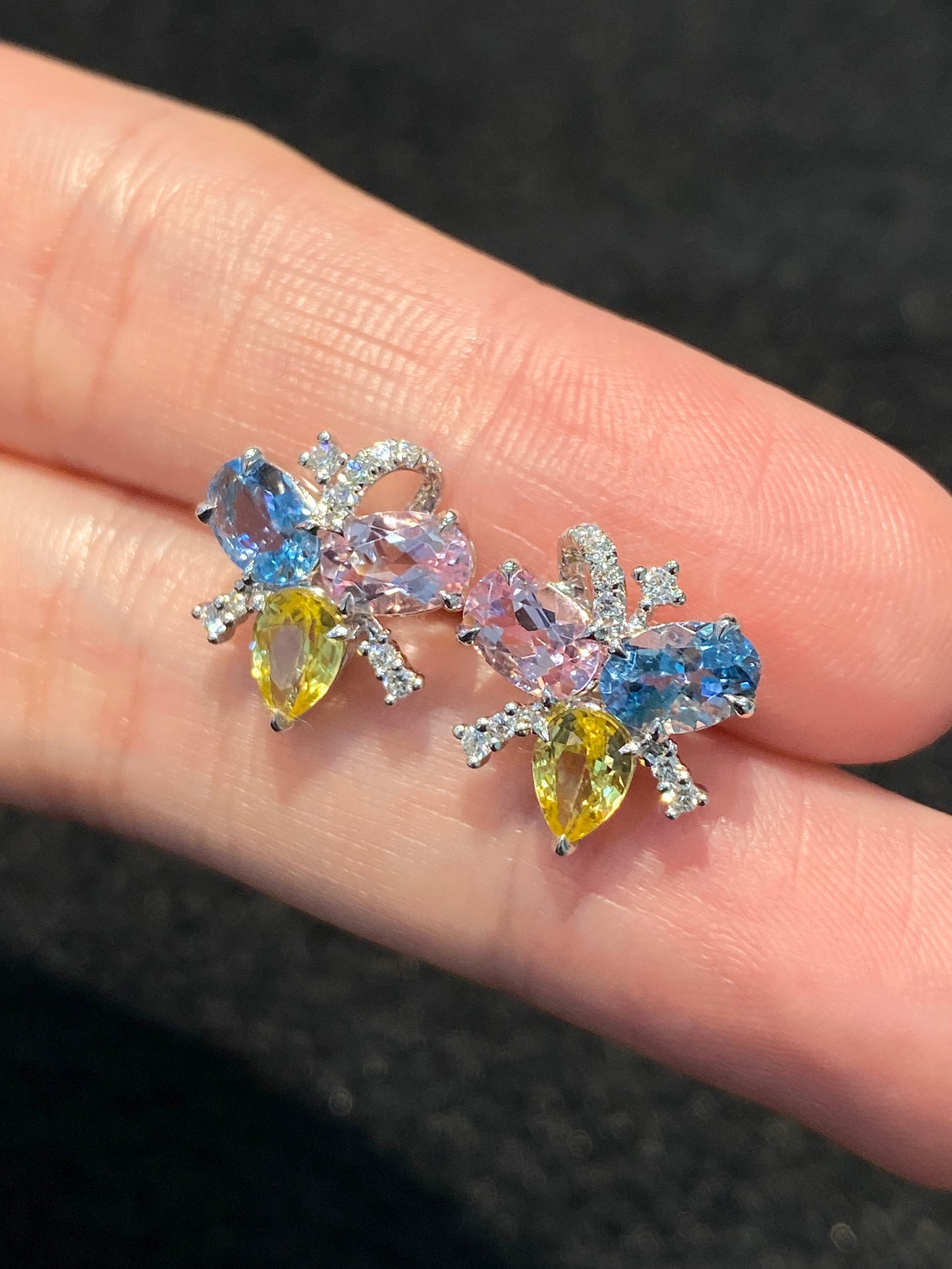 Natural Yellow Sapphire, Aquamarine & Morganite Earrings