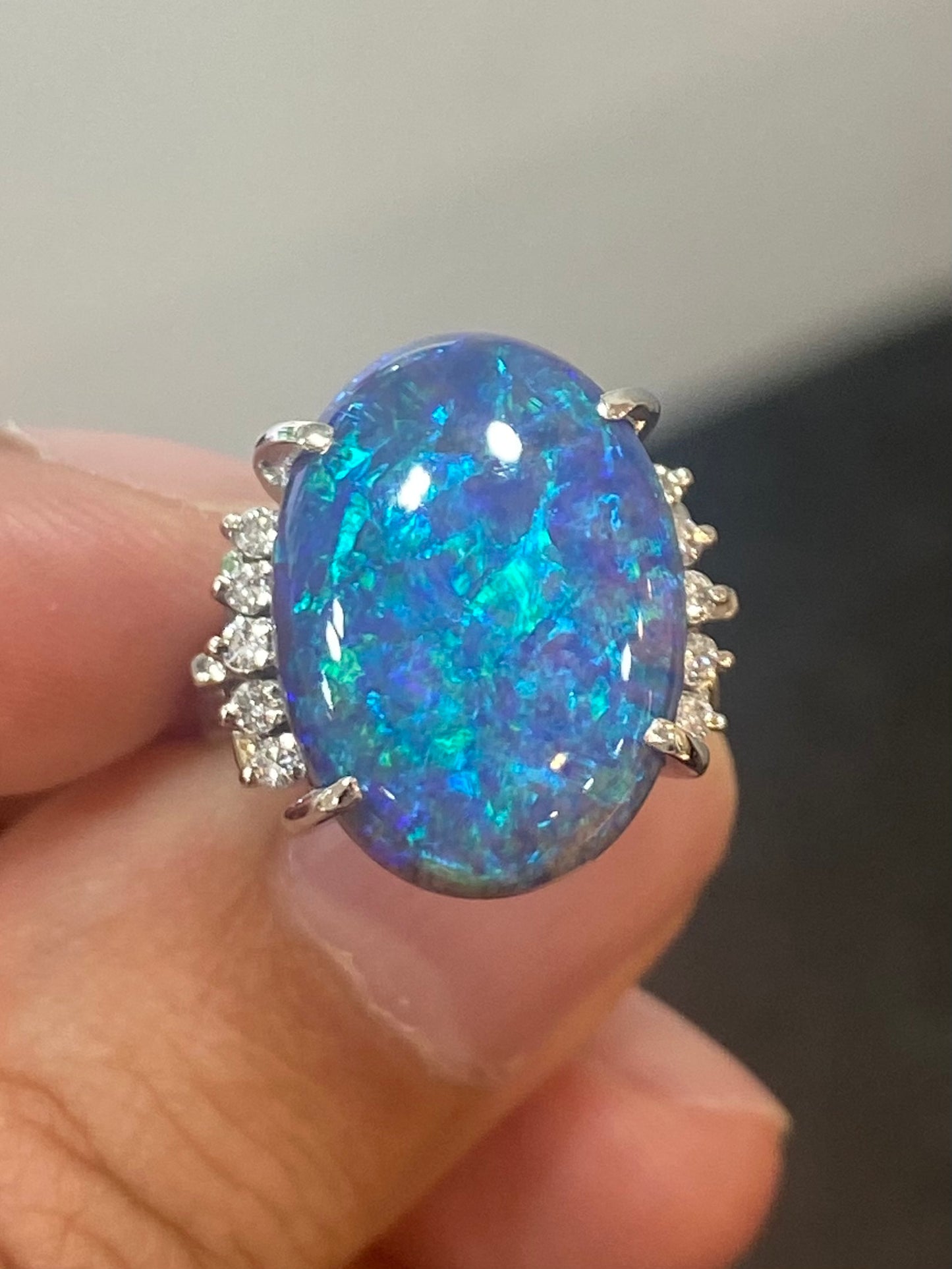 Natural Australian Black Opal 9.80ct Ring