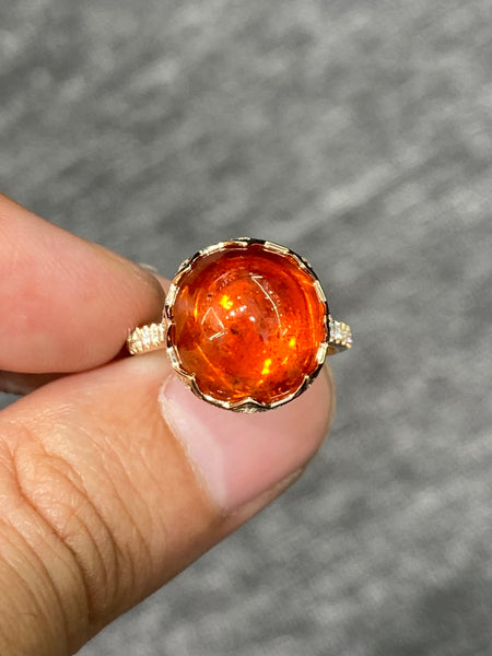 Natural Mandarin Garnet 14.77ct Ring Set With Natural Diamonds In 18K Rose Gold Singapore Gemstone Fine Jewelry