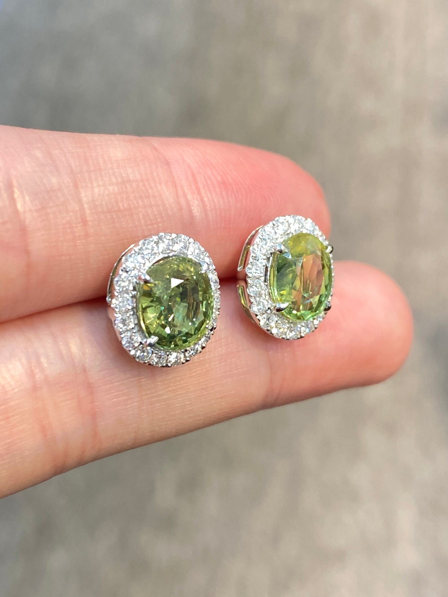 Natural Unheated Yellowish Green Sapphire Ring 4.76ct Set With Natural Diamonds In 18K White Gold Gemstone Fine Jewellery Singapore