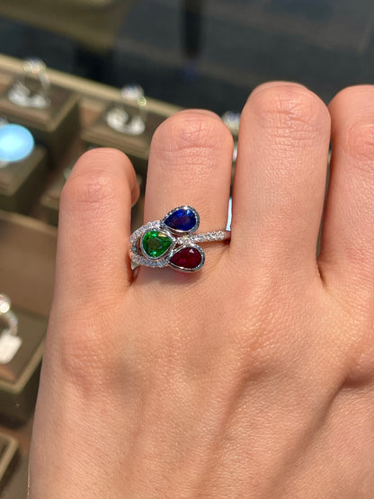 Natural Sapphire Tsavorite Ruby 1.93ct Cluster Ring Set With Natural Diamonds in 18K Rose Gold Gemstone Fine Jewellery Singapore