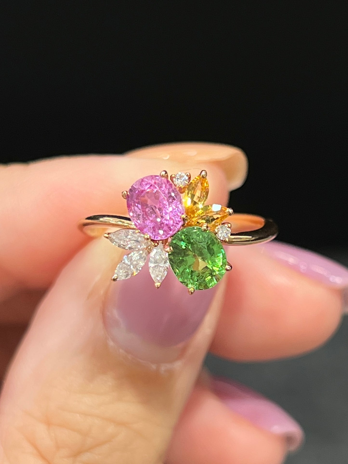 Natural Pink Sapphire 1.03ct And Tsavorite 0.78ct Toi et moi Ring