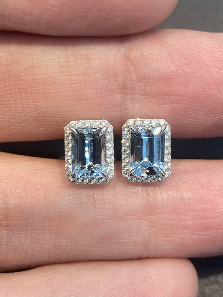 Natural Aquamarine Earrings 1.94ct Set With Natural Diamonds In 18K White Gold Singapore Gemstone Fine Jewellery