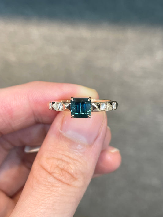Natural Blue Tourmaline 1.25ct Ring Set With Natural Diamond In 18K Rose Gold Gemstone Singapore Fine Jewellery