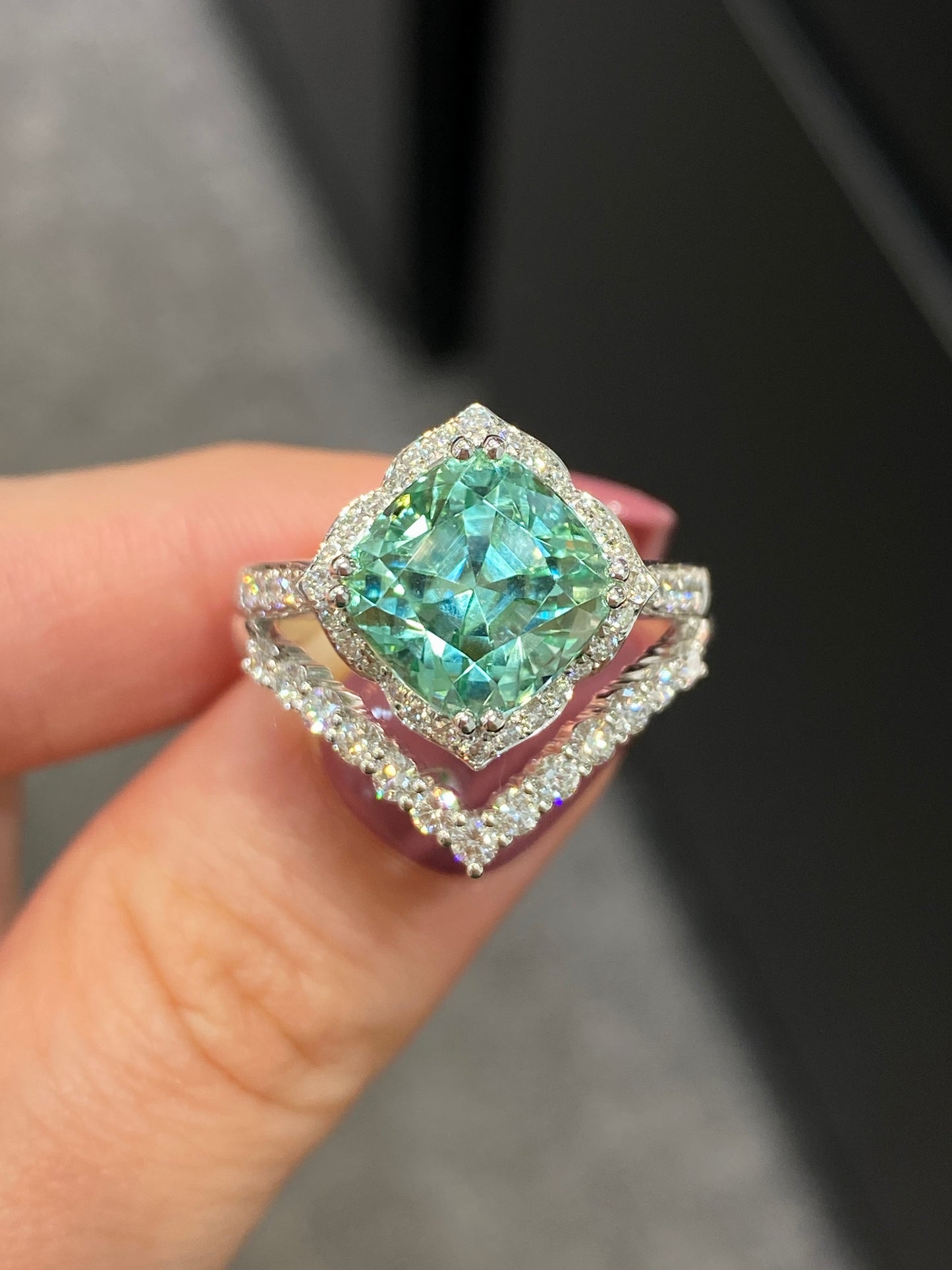 Natural Bluish Green Tourmaline 5.27ct Ring