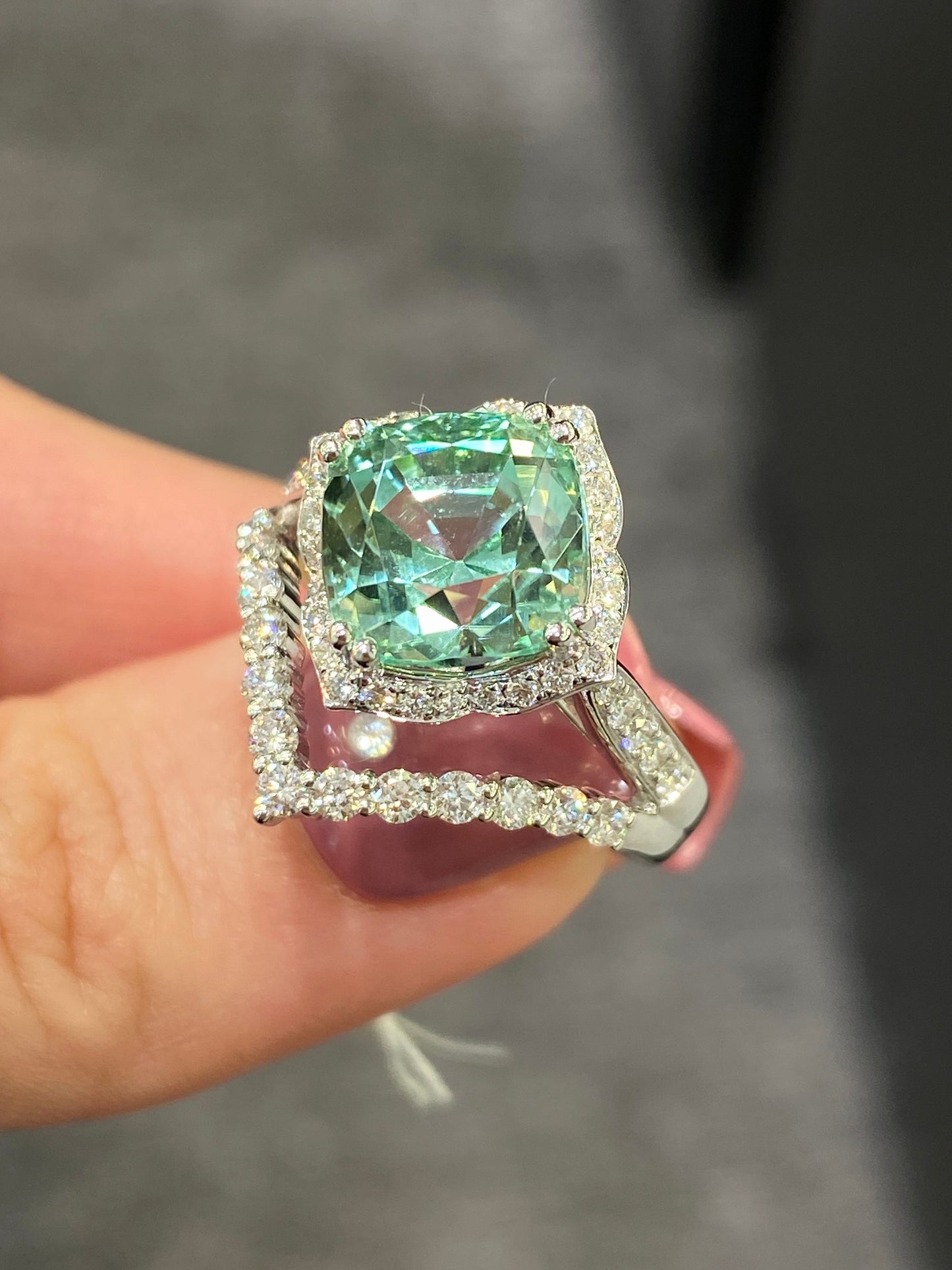 Natural Bluish Green Tourmaline 5.27ct Ring