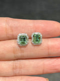 Natural Green Tourmaline Earrings 3.08ct Set With Natural Diamonds In 18K White Gold Singapore Gemstone Fine Jewellery