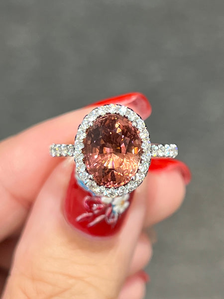Natural Orange Tourmaline 3.29ct Ring Set With Natural Diamonds In 18K White Gold Gemstone Fine Jewellery