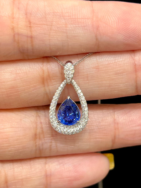 Natural Blue Sapphire Necklace 1.93ct Set With Natural Diamonds In 18K White Gold Gemstone Fine Jewellery Singapore