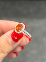 Natural Mandarin Garnet 1.74ct Ring Set With Natural Diamonds in 18K White Gold Gemstone Singapore Fine Jewellery