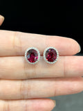 Natural Purplish Red Garnet 5.70ct Earrings Set With Natural Diamonds In 18K White Gold Gemstone Singapore Fine Jewellery
