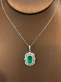Natural Emerald 2.51ct Necklace Set With Natural Diamonds In 18K White Gold Fine Jewelry
