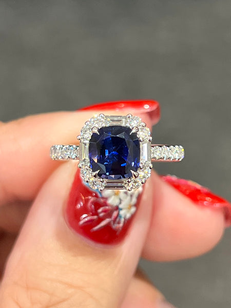 Natural Blue Sapphire 1.78ct Ring Set With Natural Diamond In 18K White Gold Singapore Gemstone Fine Jewellery