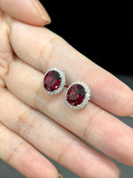 Natural Purplish Red Garnet 5.70ct Earrings Set With Natural Diamonds In 18K White Gold Gemstone Singapore Fine Jewellery