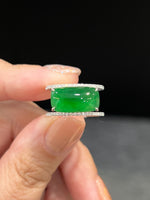Natural Type A Green Jadeite Ring Set With 0.273ct Natural Diamonds In 18K White Gold Gemstone Singapore Fine Jewellery