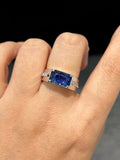 Natural Blue Sapphire 2.42ct Men's Ring Set With Natural Diamonds In 18K White Gold Singapore Gemstone Fine Jewelry