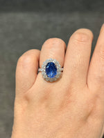 Natural Unheated Blue Sapphire Ring 7.26ct Set With Natural Diamonds In 18K White Gold Singapore Gemstone Fine Jewellery