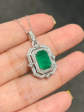 Natural Emerald 2.51ct Necklace Set With Natural Diamonds In 18K White Gold Fine Jewelry