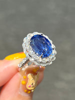 Natural Unheated Blue Sapphire Ring 7.26ct Set With Natural Diamonds In 18K White Gold Singapore Gemstone Fine Jewellery