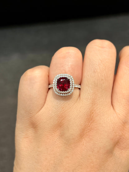Natural Red Spinel 2.18ct Ring Set With Natural Diamonds In 18K White Gold Gemstone Fine Jewellery Singapore