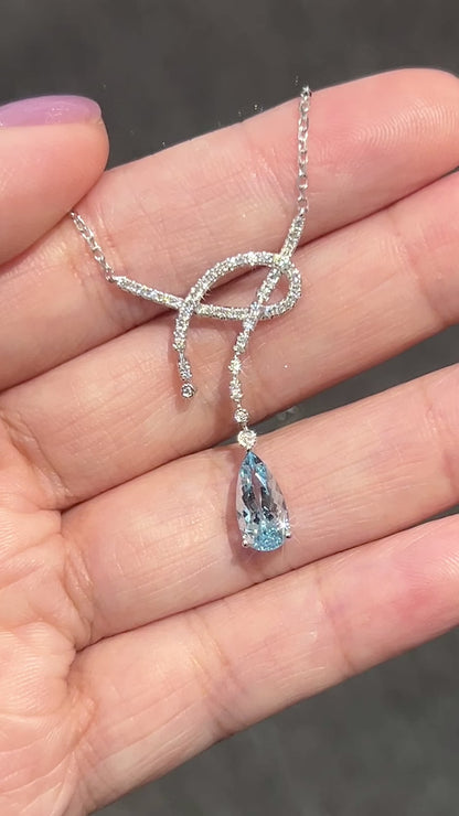 Natural Aquamarine 1.23ct Necklace Set With Natural Diamond In 18K white gold Singapore Gemstone Fine Jewellery