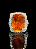 Natural Orange Sapphire Ring 13.23ct Set With Natural Doiamonds In 18K White Gold Gemstone Fine Jewellery Singapore