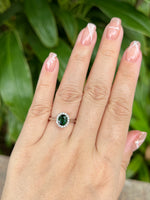 Natural Green Garnet / Tsavorite 1.29ct Ring set with Natural Diamonds in 18K white gold Gemstone Jewelry
