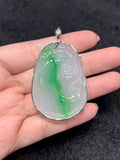 Natural Type A Jadeite Pendant set with 0.105ct Natural Diamonds in 18K White Gold Gemstone Jewelry
