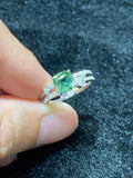 Natural Green Tourmaline 1.41ct Set With Natural Diamonds In 18K White Gold Ring Gemstone Fine Jewelry Singapore