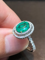Natural Emerald 1.40ct Ring set with Natural Diamonds 0.58ct in 18k White Gold Fine Jewellery