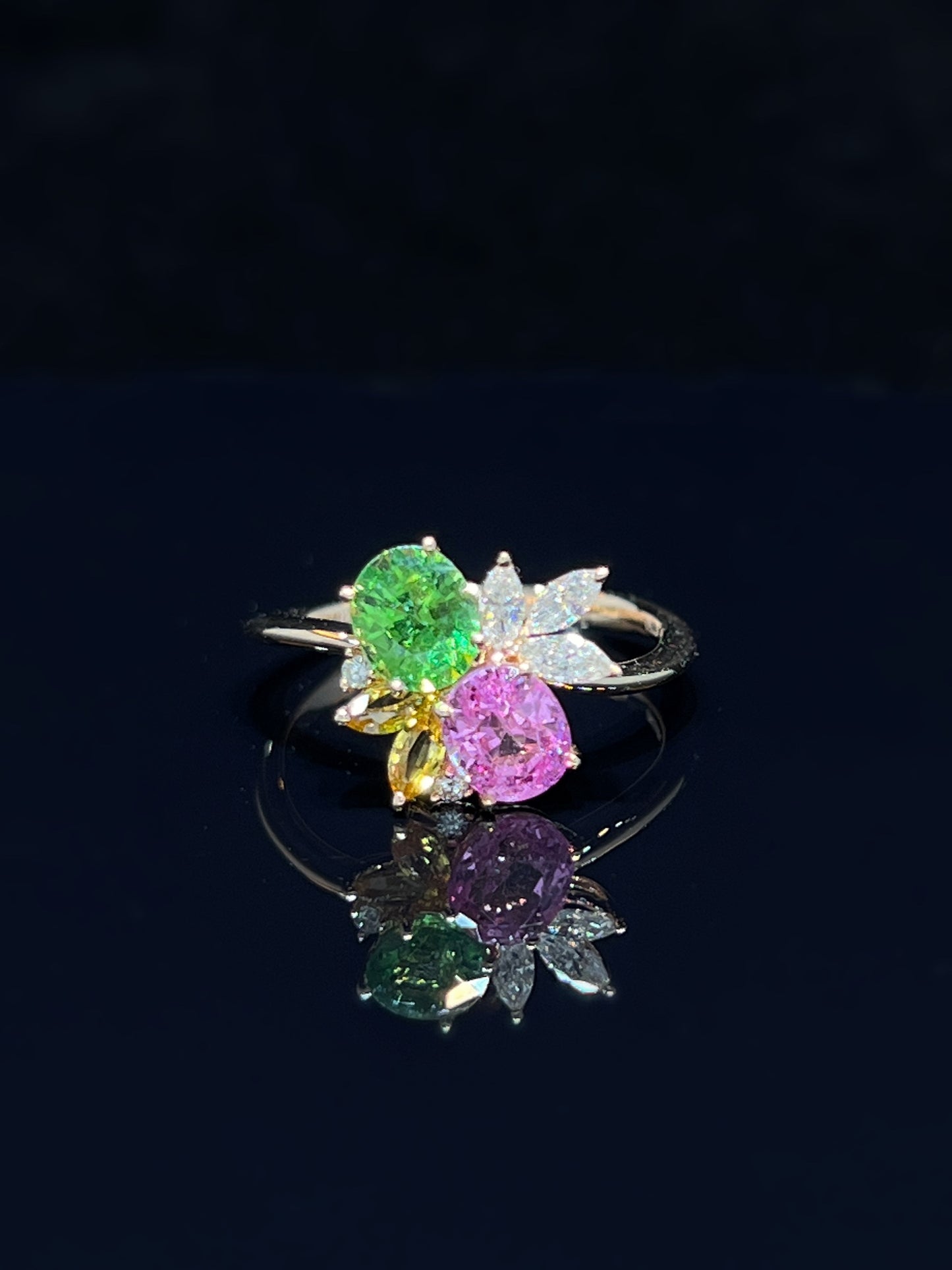 Natural Pink Sapphire 1.03ct And Tsavorite 0.78ct Toi et moi Ring