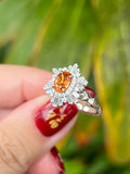Natural Mandarin Garnet 1.26ct Ring Set With Natural Diamonds in 18K White Gold Gemstone Fine Jewellery Singapore