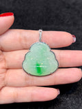 Natural Type A Jadeite Pendant set with 0.08ct Natural Diamonds in 18K White Gold Gemstone Jewelry Singapore