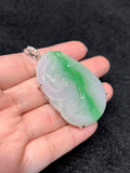 Natural Type A Jadeite Pendant set with 0.105ct Natural Diamonds in 18K White Gold Gemstone Jewelry