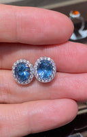 Natural Aquamarine Earrings 3.88ct Set With Natural Diamonds In 18K White Gold Gemstone Fine Jewellery Singapore