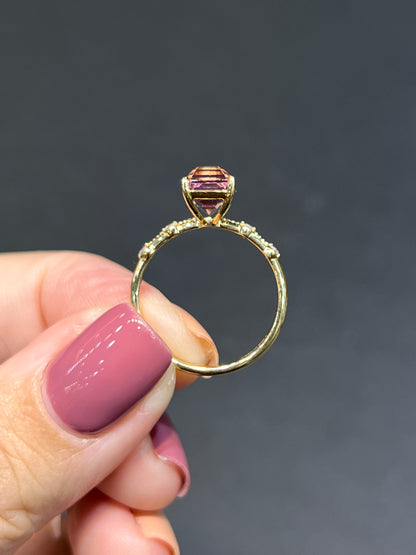 Natural Pink Tourmaline 2.38ct Ring Set With Natural Diamonds In 18K Yellow Gold Gemstone Fine Jewellery Singapore