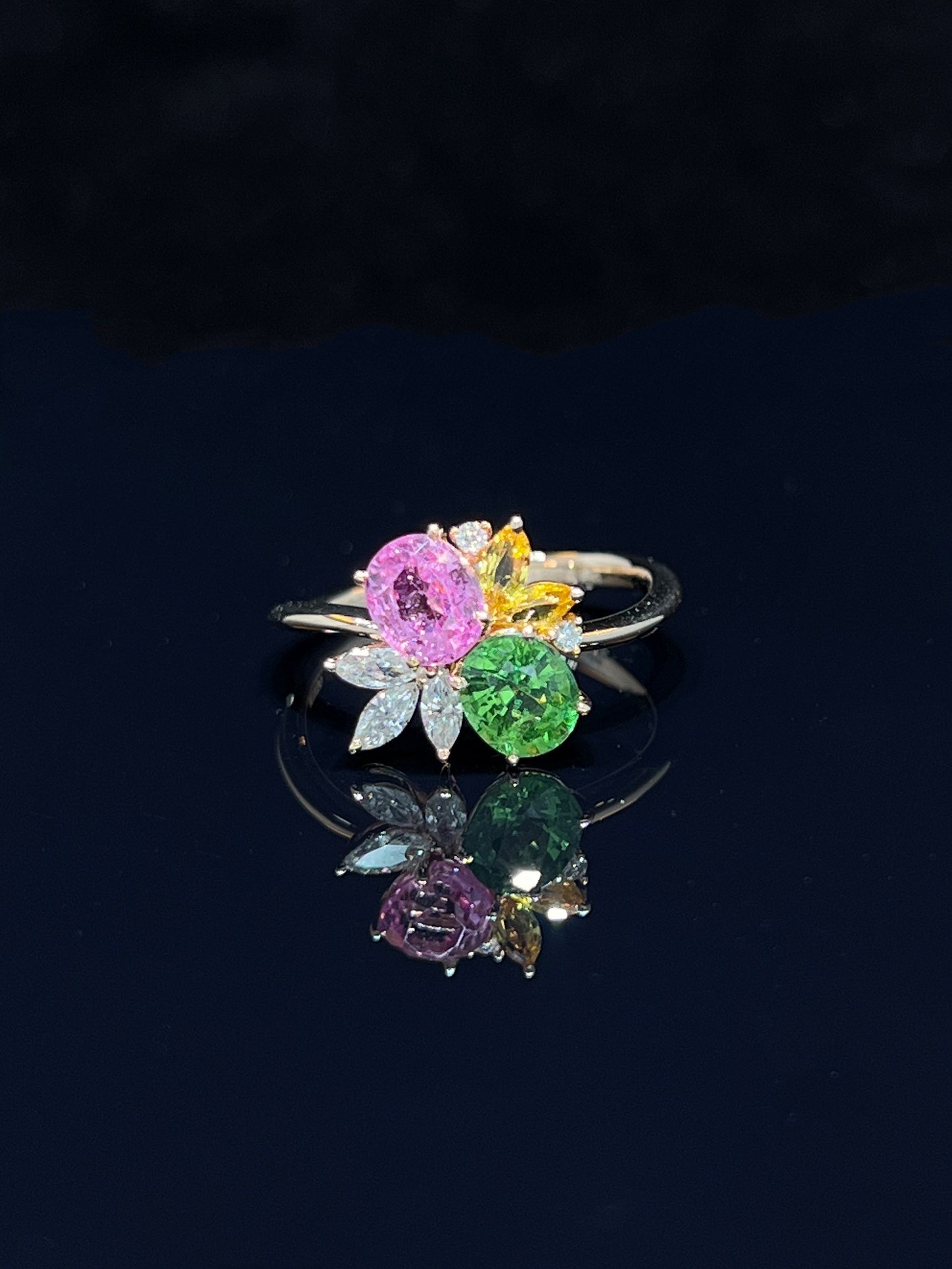 Natural Pink Sapphire 1.03ct And Tsavorite 0.78ct Toi et moi Ring