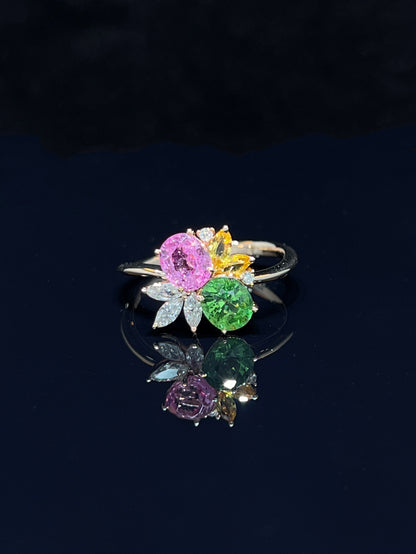 Natural Pink Sapphire 1.03ct And Tsavorite 0.78ct Toi et moi Ring