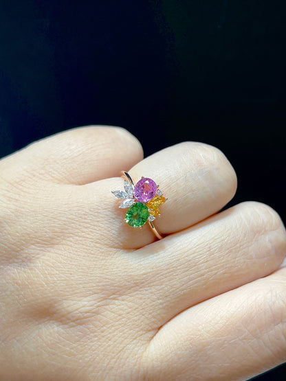 Natural Pink Sapphire 1.03ct And Tsavorite 0.78ct Toi et moi Ring