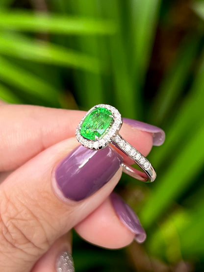 Natural Green Garnet Tsavorite 1.41ct Ring