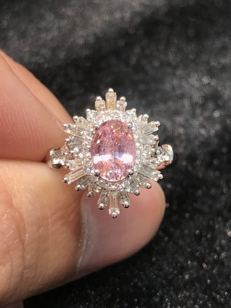 Natural Unheated Padparadscha Sapphire 1.29ct Ring set with natural diamond 0.59ct in 18k white gold Fine Jewellery