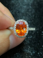Natural Mandarin Garnet 3.01ct Ring Set With Natural Diamonds in 18K White Gold Gemstone Fine Jewellery Singapore