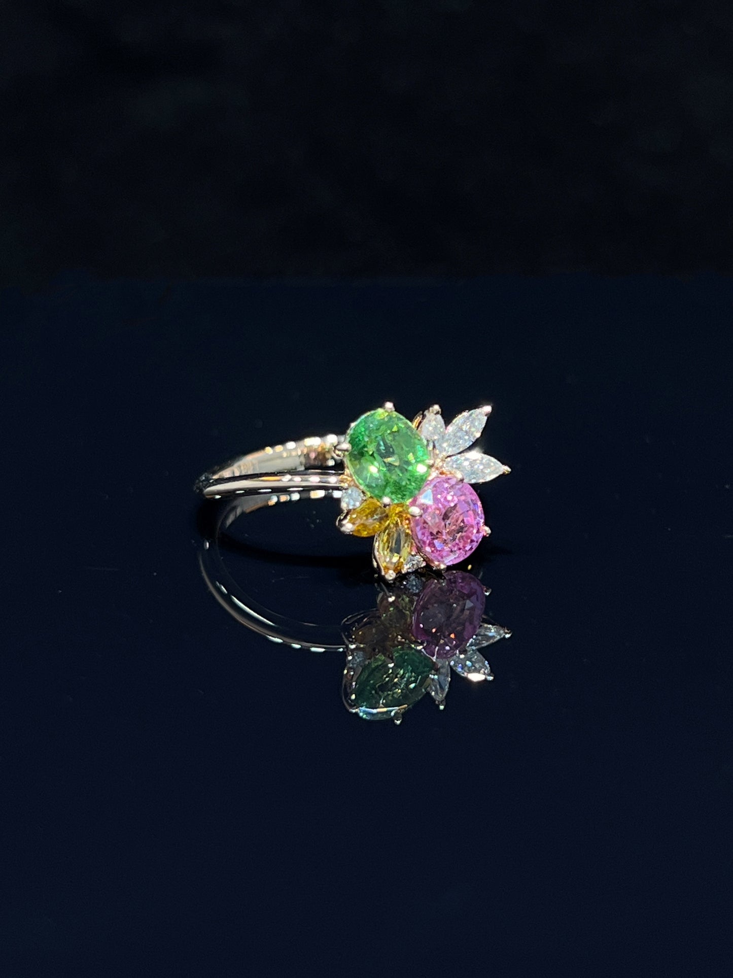 Natural Pink Sapphire 1.03ct And Tsavorite 0.78ct Toi et moi Ring