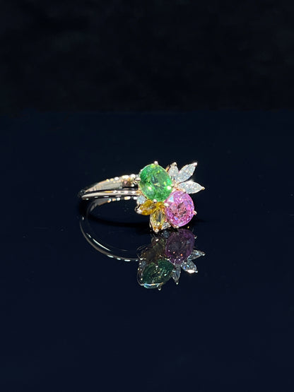 Natural Pink Sapphire 1.03ct And Tsavorite 0.78ct Toi et moi Ring